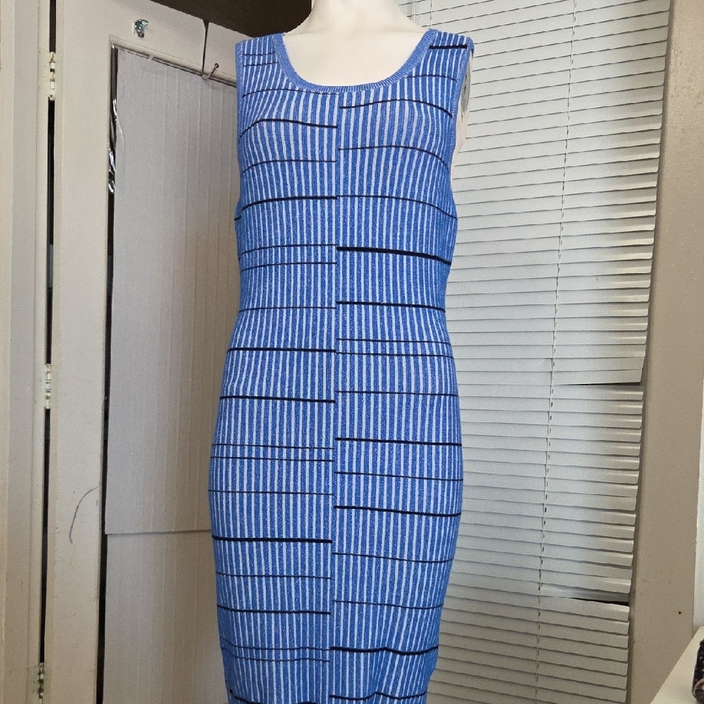 Guess Blue and Black Striped Midi Dress Large Sz [1198]